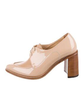 The Office of Angela Scott Miss Cleo Patent Heeled Loafers Latte Tan 37.5